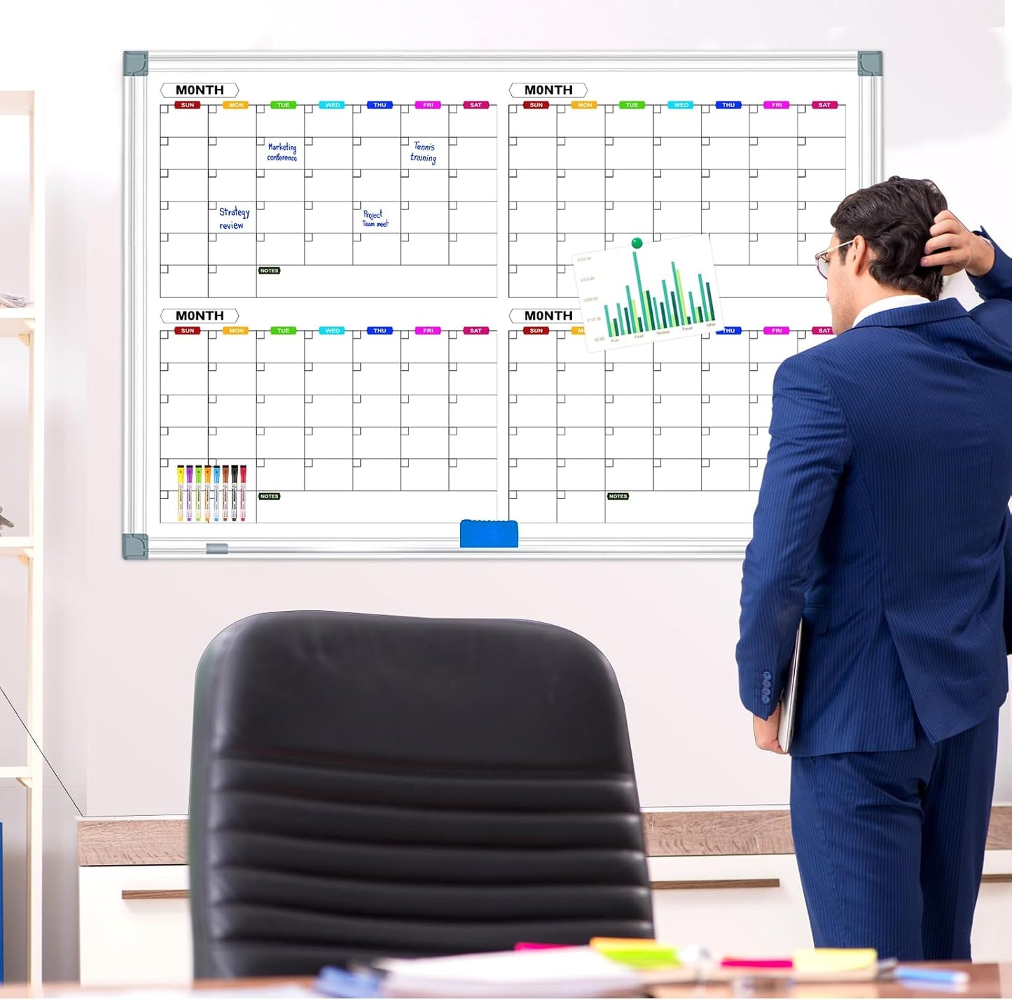Dry Erase Board Calendar for Wall, 36" x 24" Monthly Whiteboard