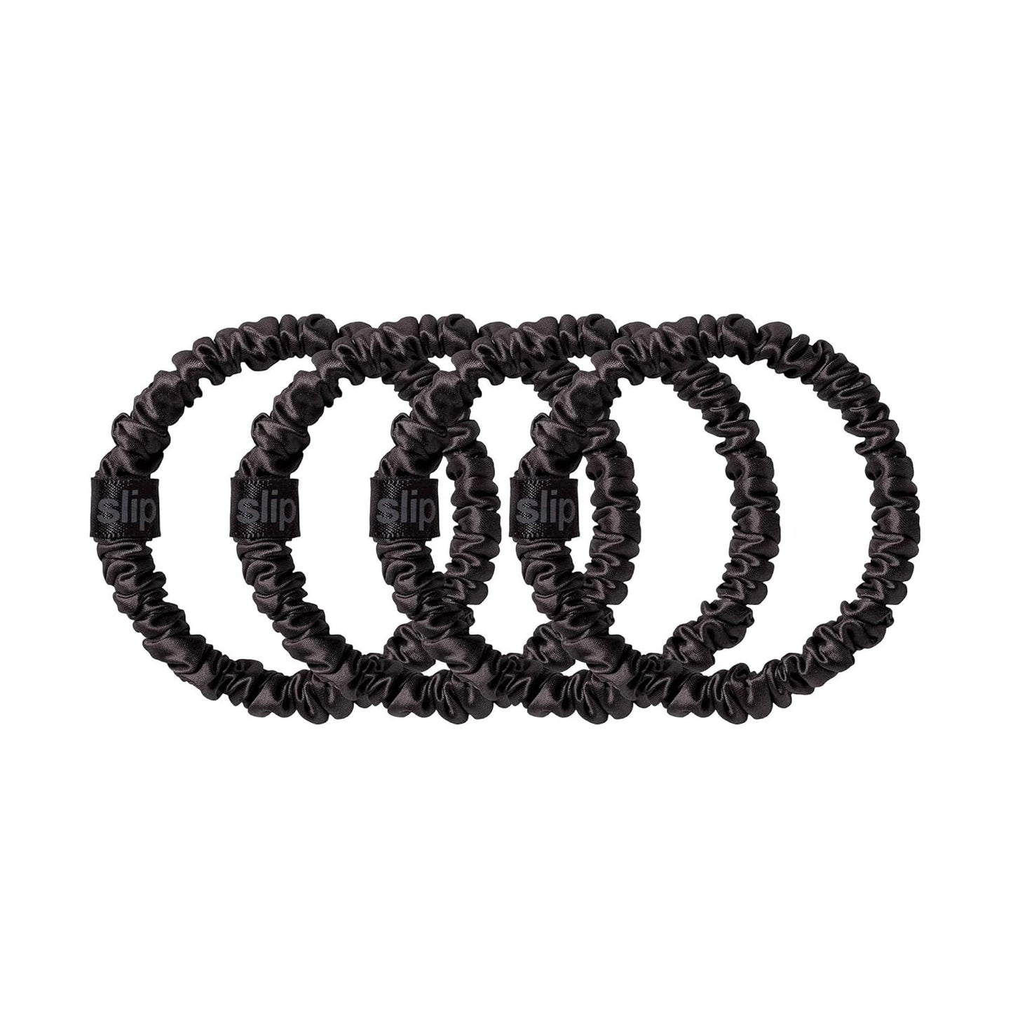 Slip Silk Hair Ties — Skinny Silk Black Scrunchies, No Damage, No Crease, Anti-Breakage |100% Mulberry Silk | All Hair Types | Made with Proprietary Slipsilk™ | Set of 4