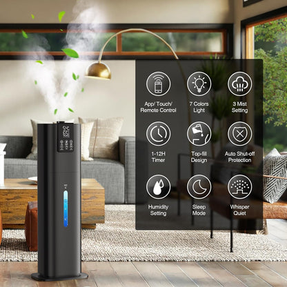 8L/2.1 Gal Smart Humidifier Large Room, Top Fill Cool Mist Humidifiers for Bedroom with App & Remote Control, Night Light, 24H Timer, Aroma Box & 360° Nozzles, Humidifier for Home, Office & Plants