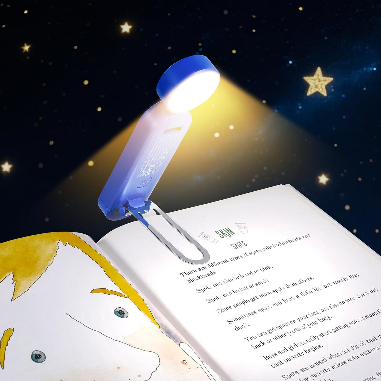 VAVOFO USB Rechargeable Book Light, Blue Light Blocking, Amber Clip-On Bookmark Shaped Reading Light, Eye Care 6 LEDs With 9 Lighting Modes for Bookworms (Grey)
