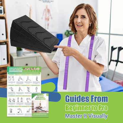 ODCPN Squat Wedge Block, 5 Adjustable Angles Slant Board for Calf Stretching with Stretching Strap & Poster, 520 LBS Heel Elevated Squat Wedge Capacity for Yoga, Ankle Physical Therapy & Mobility
