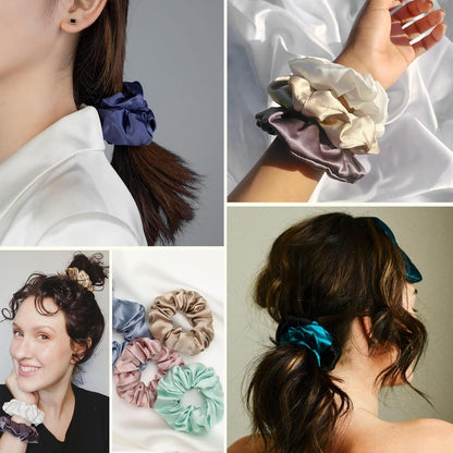 LILYSILK Silk Hair Scrunchies / Ties for Frizz & Breakage Prevention, 100% Mulberry, No Damage, Elastic ponytail Holders, 1Pc, Coffee - Colors A