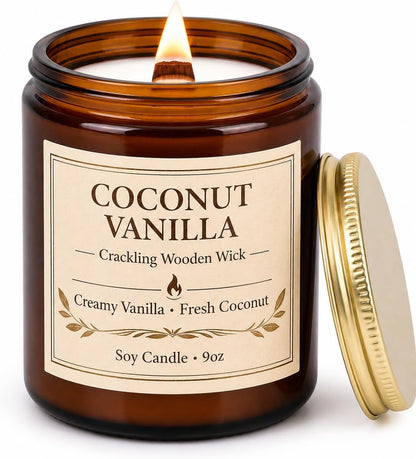 Soy Candles Set of 4, 9oz Natural Soy Wax Aromatherapy Candles, Home Scented Candles with 4 Scents (Lavender, Amber Sandalwood, White Sage, Coconut Vanilla), Gifts for Mom, Women, Relaxation, Yoga