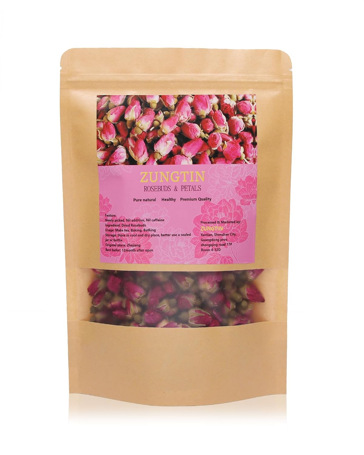 Zungtin Dried Rose Buds, 100% Pure Natural, 4 oz, Edible for Tea, Baking, Crafting, Soap Making