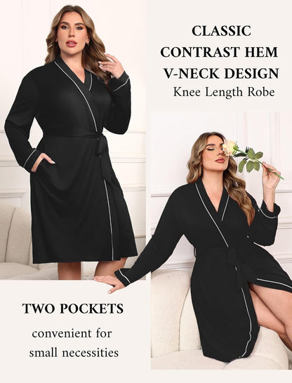 Ekouaer Plus Size Robes for Women Soft Bathrobe V Neck Soft Maternity Robe