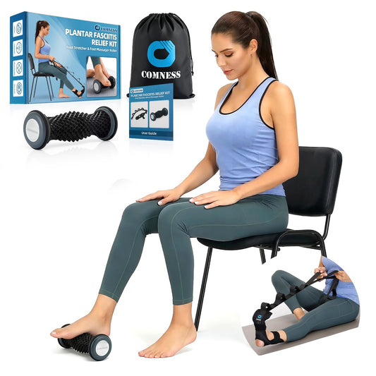 comness Plantar Fasciitis Relief Kit – Foot Stretcher and Foot Massager Roller, Stretch and Roll Routine for Heel Pain,Arch Pain, Simple At-Home Daily Foot Care