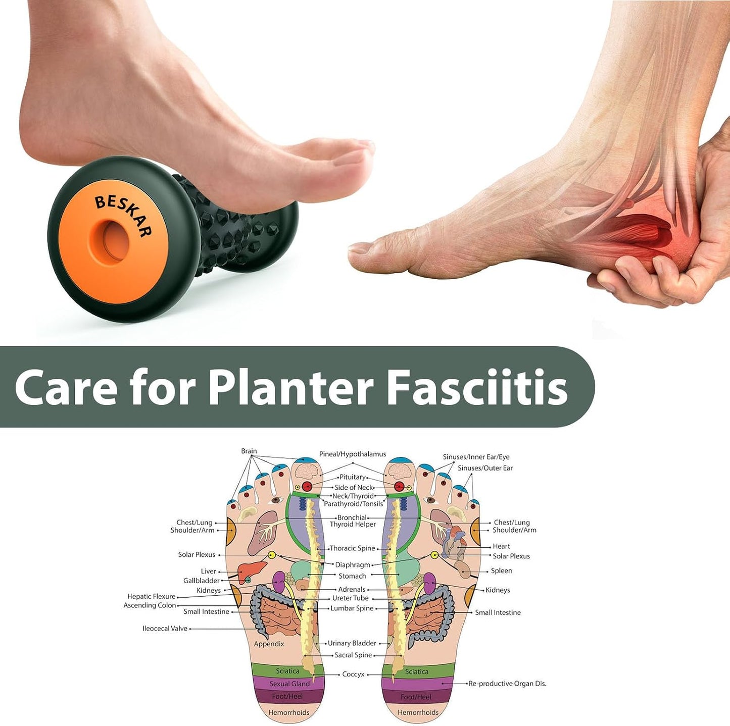 BESKAR Foot Massage Roller for Plantar Fasciitis Relief, Portable Reflexology Tool Pressure Point Massage Rollers, Deep Tissue Massages for Relieving Feet Arch Heel Pain, Myofascial Pain Syndrome