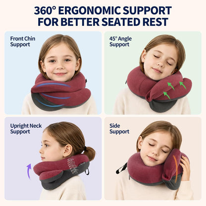 BUYUE Travel Neck Pillows for Airplanes, Memory Foam 360° Head Support Sleep for Long Flight, Skin-Friendly & Breathable, Kit with Eye Mask, Earplugs and Storage Bag (Adult, Grey, 90+ lbs)
