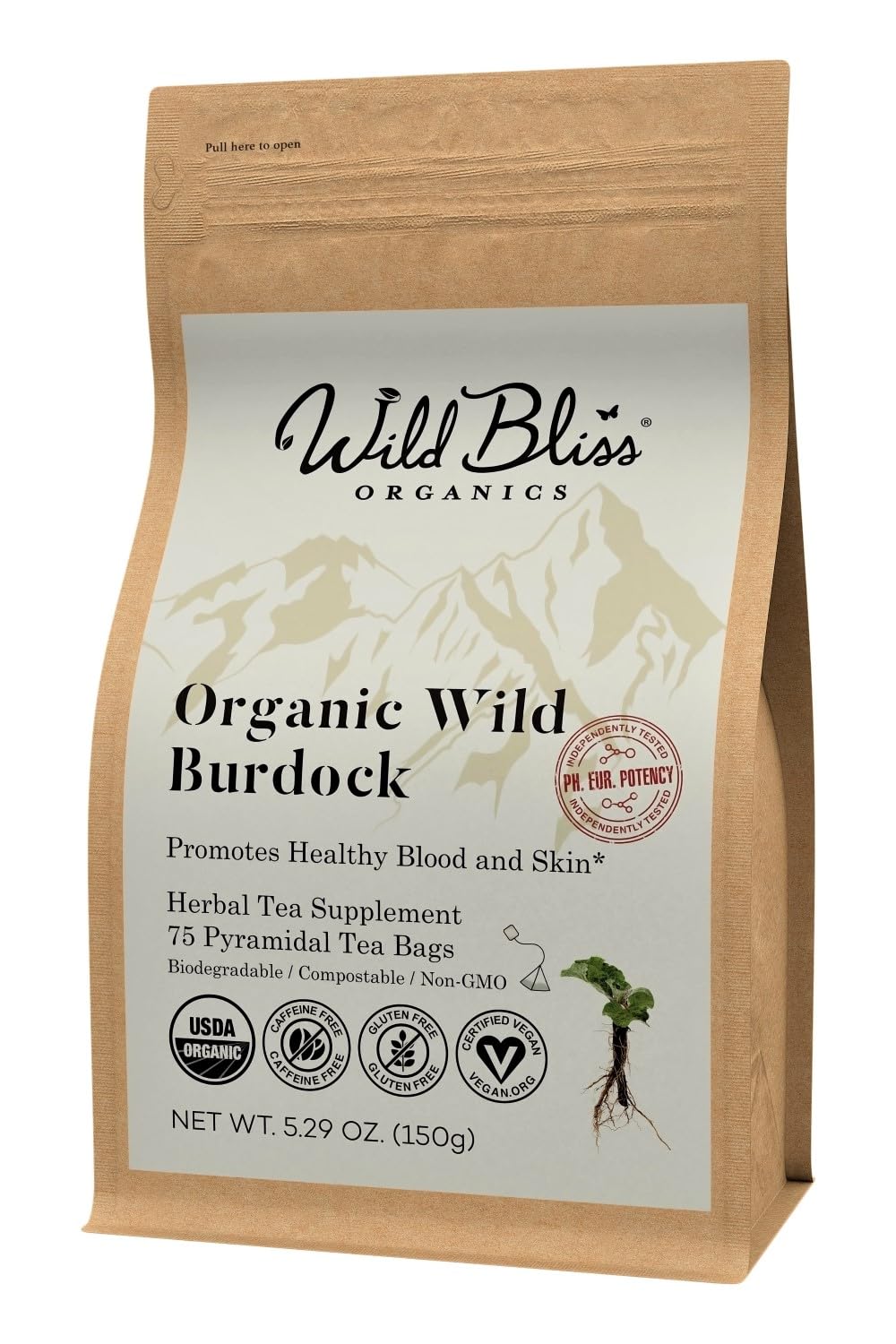 Wild Bliss Organic Burdock Root Tea, 75 Tea Bags