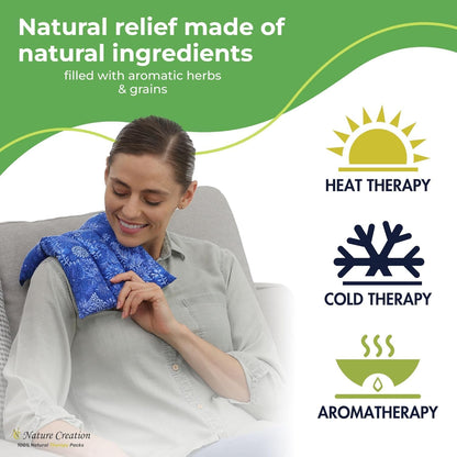 Nature Creation Microwaveable Herbal Heating Pad for Lumbar - Soothing Hot & Cold Therapy Pack for Lower Back- Soothing Relaxation, Warmth and Comfort - Lavender Flowers