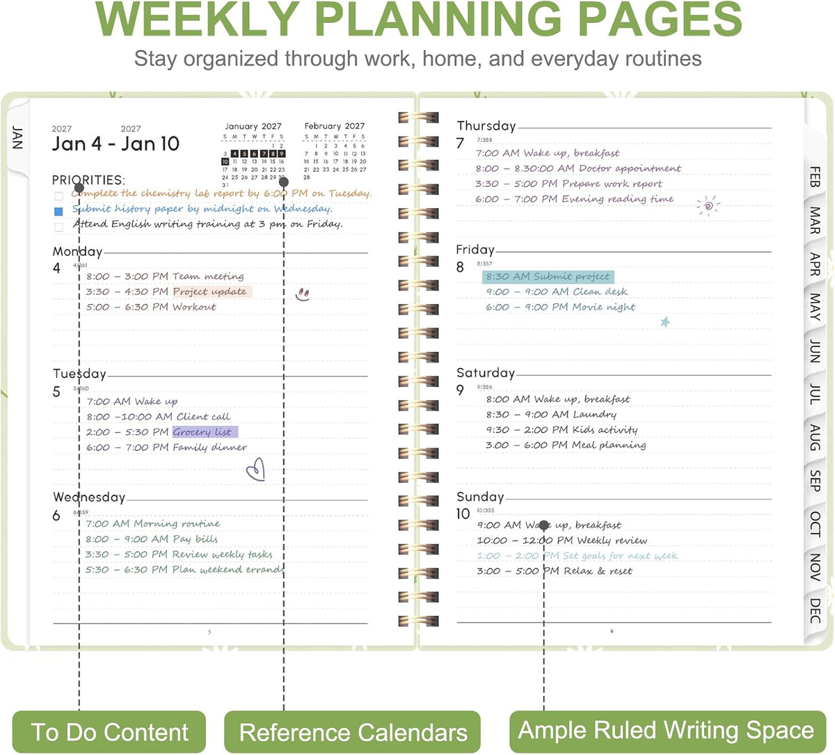 Planner 2026-2027, Weekly and Monthly Calendar Planner, JUL 2026 - JUN 2027 - Colors B