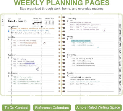 Planner 2026-2027, Weekly and Monthly Calendar Planner, JUL 2026 - JUN 2027 - Colors B