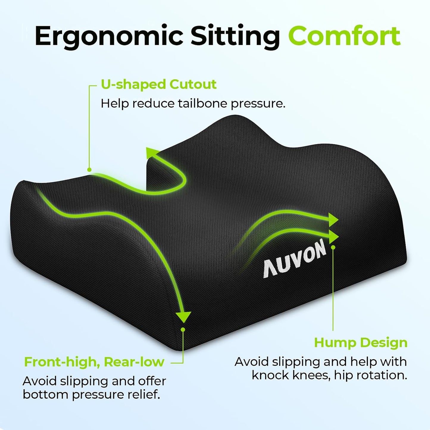 AUVON Anti-Slip Wheelchair Cushions with Front High Rear Low & Hump Design, Ergonomic Seat Cushion to Optimize Sitting Posture, Chair Cushions Relieve Sciatica, Back, Pressure Sore & Ulcer Pain