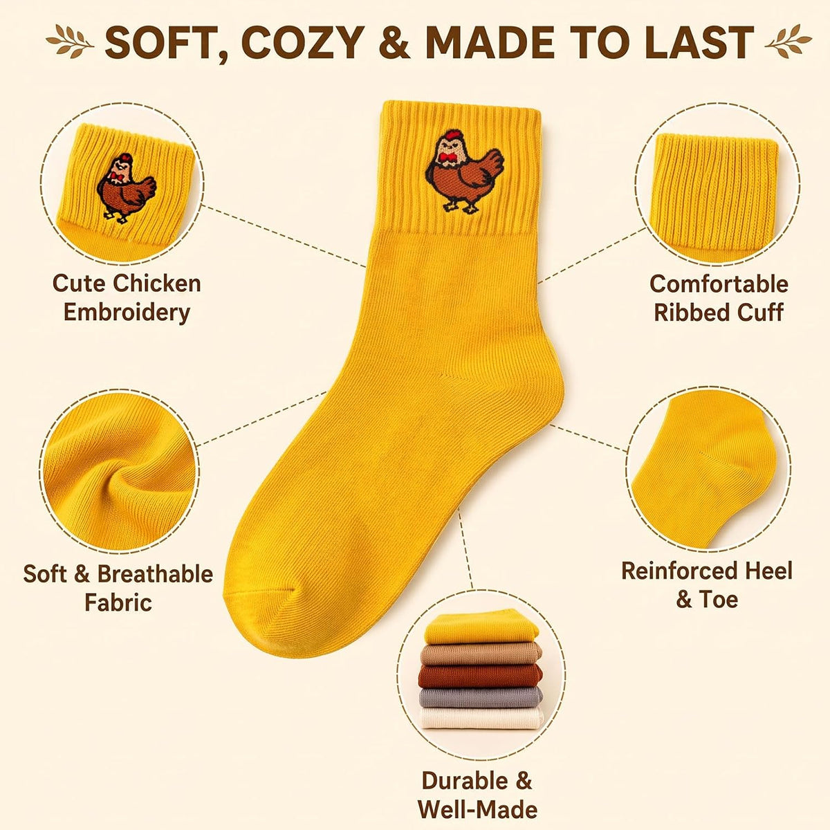 Eurzom 10 Pairs Socks Womens Crew Elastic Ankle Length Cotton Socks Aesthetic Cute Lightweight Low Cut Gifts for Women - Colors A