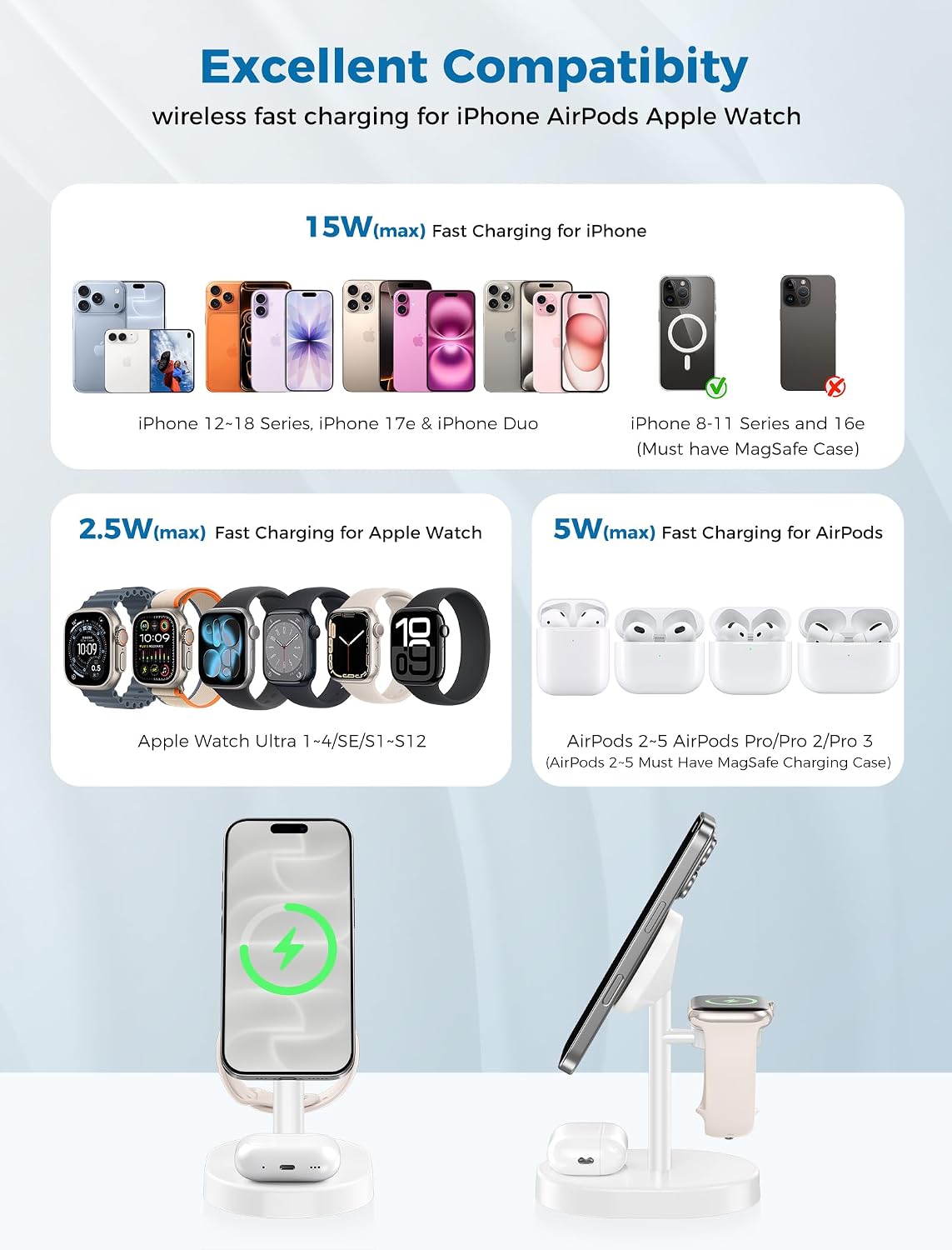 Mag-Safe Charger 3 in 1 Charging Station for iPhone Apple Watch AirPods