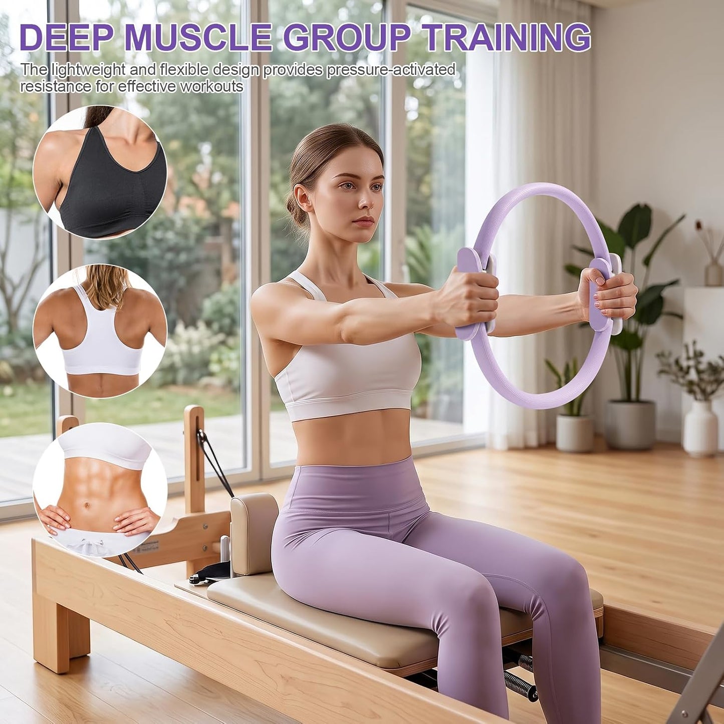 Pilates Ring 15 Inch Magic Circle Ring, Dual Padded Handles Pilates Exercise Circle, Adjustable Yoga Ring