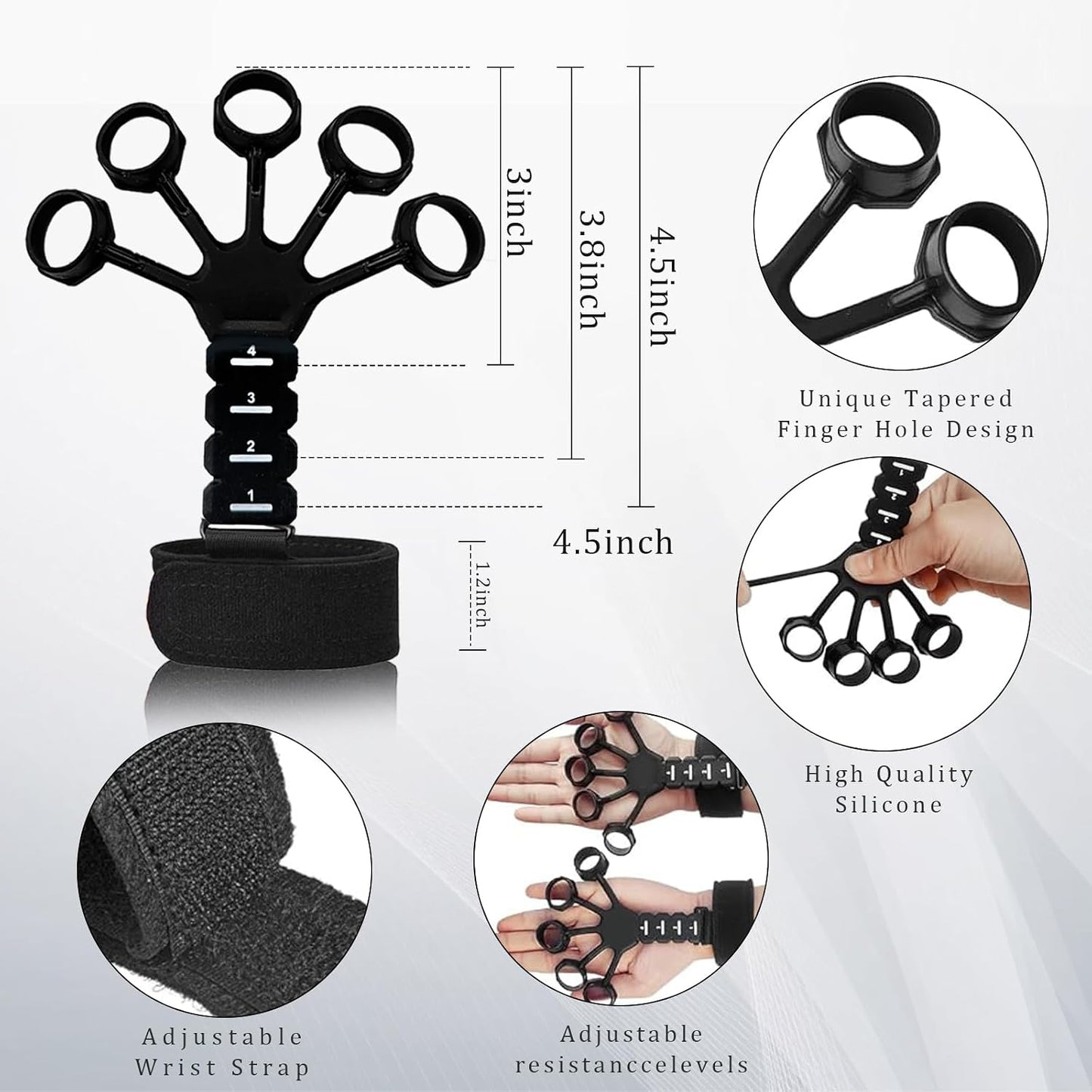 Hand Grip Strengthener Kit 5 Pack Adjustable Finger Forearm Hand Exerciser | Adjustable Grip Trainer, Finger Stretcher & Stress Ball Set for Strength Training & Hand Exercises