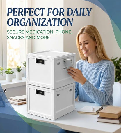 Medicine Lock Box for Safe Medication, 10L Lockable Storage Box for Fridge/Snacks Food, Phone Lock Boxes with Combination Code for Home/Dorms/Office Storage (1, Translucent White)