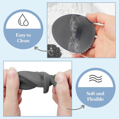 Manmihealth Silicone Back Scrubber & Soft Bath Glove Set 4 PCS(Thick Bristles), Super-Exfoliating Body Scrubber & Super-Lathering Shower Brush Combination, with 2 Adhesive Hooks (Black)
