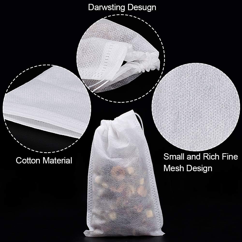 300Pcs Disposable Tea Bags for Loose Leaf Tea, Empty Tea Bags for Loose Tea, 100% Natural Wood Pulp Paper Material, Unbleached Tea Filter Bags with Drawstring
