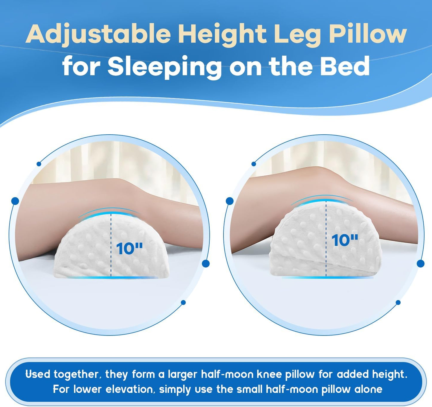 anzhixiu Half Moon Leg Bolster for Back Sleeping- Adjustable Height Under Knee Pillow for Ankles- Pure Memory Foam Leg Pillow for Sleeping on The Bed- Bubble