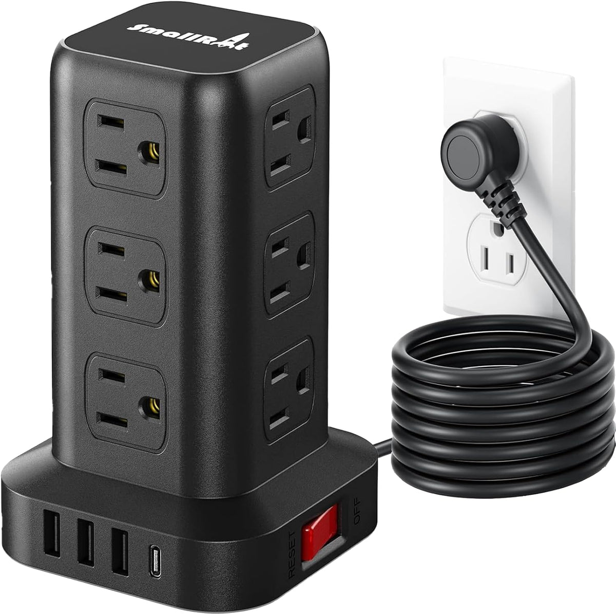 Extension Cord with Multiple Outlets, SMALLRT Power Strip Tower, Outlet Extender with 12 AC Outlets 4 USB, 6.5FT Extension Cord for Home Dorm Room, Office Supplies,Overload Protection
