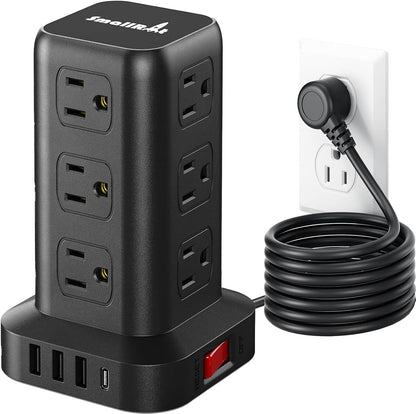 Extension Cord with Multiple Outlets, SMALLRT Power Strip Tower, Outlet Extender with 12 AC Outlets 4 USB, 6.5FT Extension Cord for Home Dorm Room, Office Supplies,Overload Protection