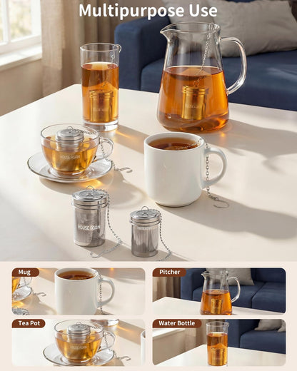 House Again 2 Pack Tea Infuser, Extra Fine Mesh Tea Infusers for Loose Tea, 18/8 Stainless Steel Tea Strainer with Extended Chain Hook, Tea Steeper for Brew Tea, Spices & Seasonings