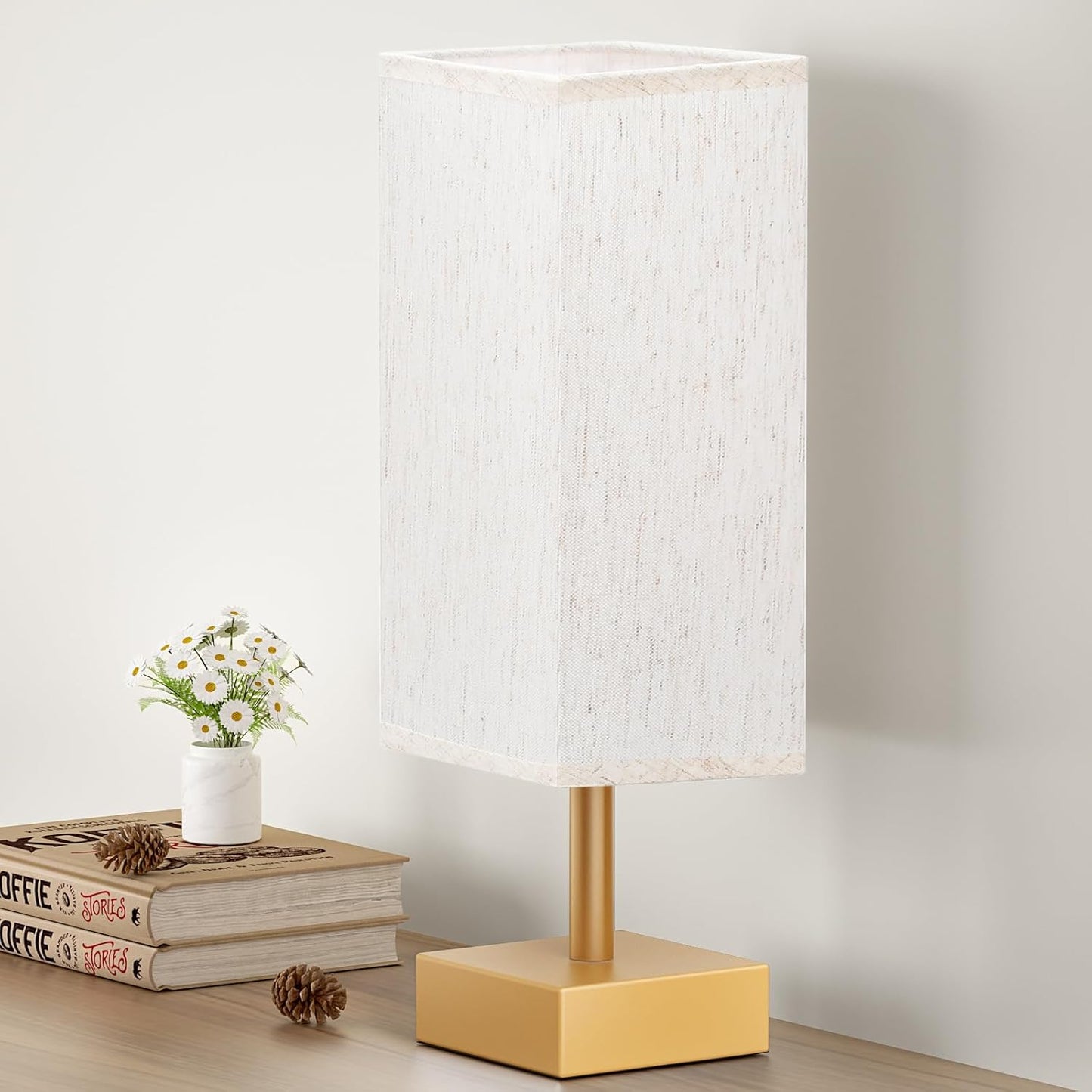 aooshine Small Table Lamp for Bedroom - Bedside Lamps for Nightstand, Minimalist Night Stand Light Lamp with Square Fabric Shade, Desk Reading Lamp for Kids Room Living Room Office Dorm