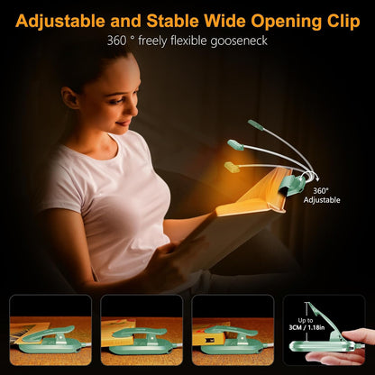Gritin Rechargeable Book Light for Reading in Bed with 19 LED | Eye Caring 3 Color Temps,5 Brightness Levels,Memory Function,90 Hrs Runtime Flexible Goose Neck Clip on Light for Book Lovers