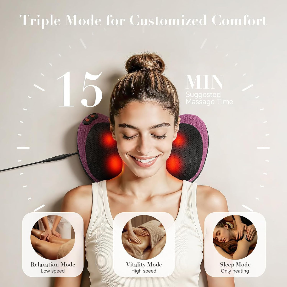 Papillon Back Massager with Heat,Shiatsu Pillow for Body Pain Relief Gray