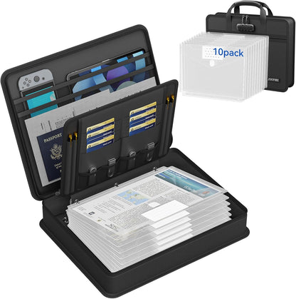 JOOFIRE Fireproof File Organizer with Lock&10 Pack Clear Binder Pockets