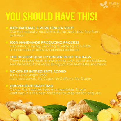 FreshDrinkUS, Premium Ginger Root Tea Bag, 150 Count, Pure, Caffeine Free