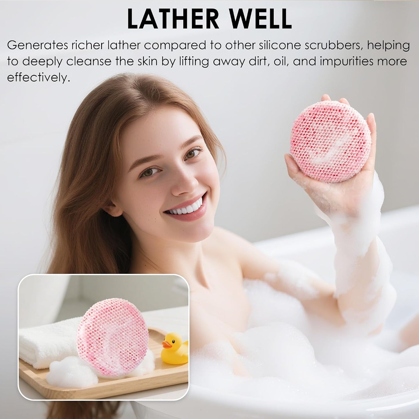 INNERNEED Food-Grade Soft Silicone Body Scrubber Shower Brush Handheld Cleansing Skin Brush, Gentle Exfoliating and Lather Well (Dark Green)
