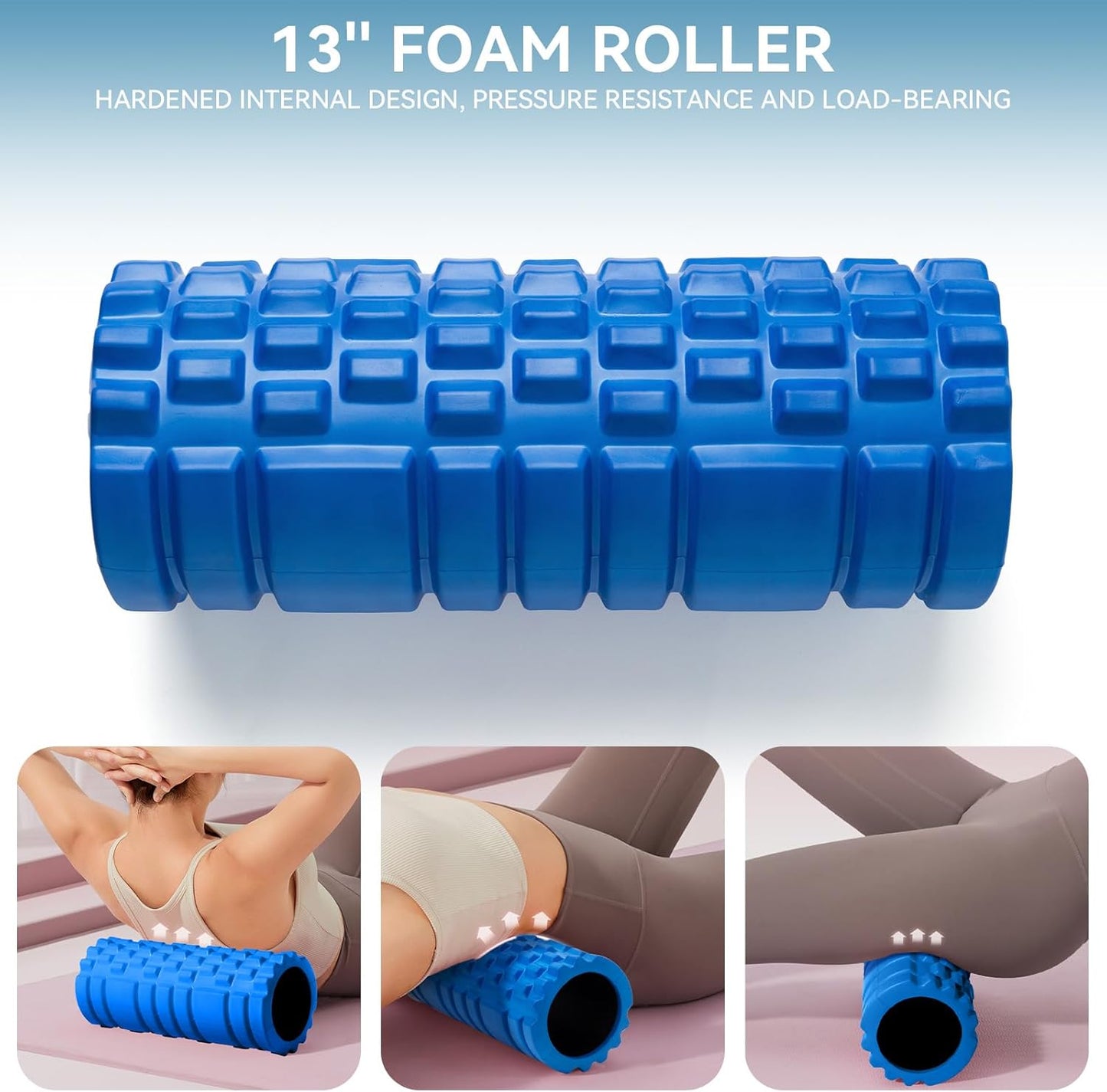 Krightlink 5 in 1 Foam Roller Set for Deep Tissue Muscle Massage, Trigger Point Fitness Exercise Foam Roller, Massage Roller, Massage Ball, Stretching Strap, for Whole Body (Orange Black)