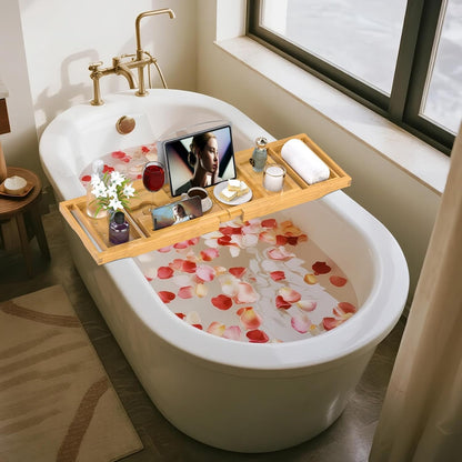 Expandable Bamboo Bathtub Caddy Tray for Luxury Bath