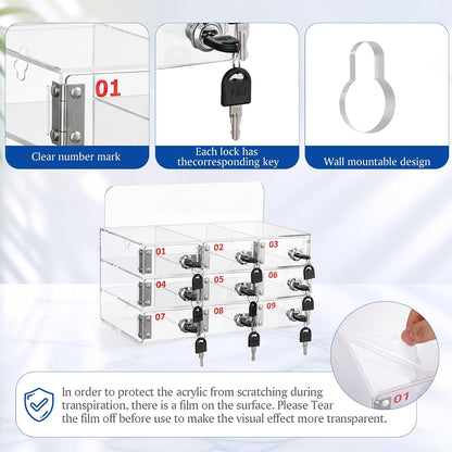 Threan 12 Slot Cell Phone Storage Box, Acrylic Clear Cell Phone Storage Cabinet Wall Mounted with Door, Locks and Keys for Office School Factory