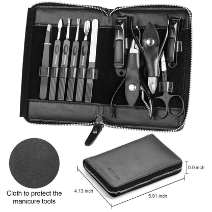 FAMILIFE Gifts for Women, Manicure Set Professional Manicure Kit 11 in 1 Nail Kit Nail Clippers Tools Stainless Steel with Rose Gold Leather Case Travel Sets