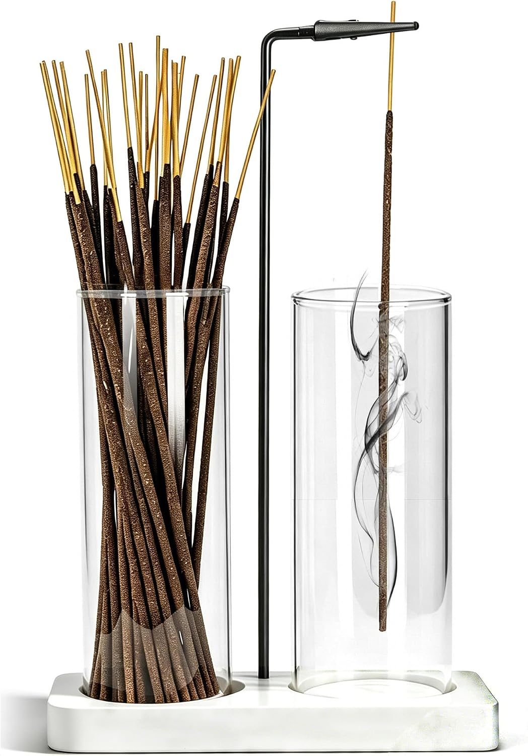 2 in 1 Incense Burner Holder for Sticks,Glass Incense Holder with Storage,Upside Down Incense Holder for Sticks with Glass Ash Catcher for Meditation Yoga Spa Room Home Decor[Full Black]