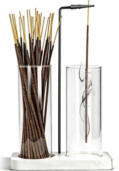 2 in 1 Incense Burner Holder for Sticks,Glass Incense Holder with Storage,Upside Down Incense Holder for Sticks with Glass Ash Catcher for Meditation Yoga Spa Room Home Decor[Full Black]