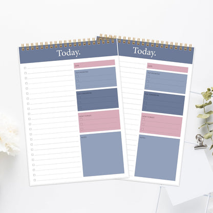To Do List Notepad - Daily Planner Notepad 104 Pages Task Planner, 6.7" x 9.8" Double Sided Spiral Notebook with Checklist Productivity Planning Pad for Work Office Home-Pink