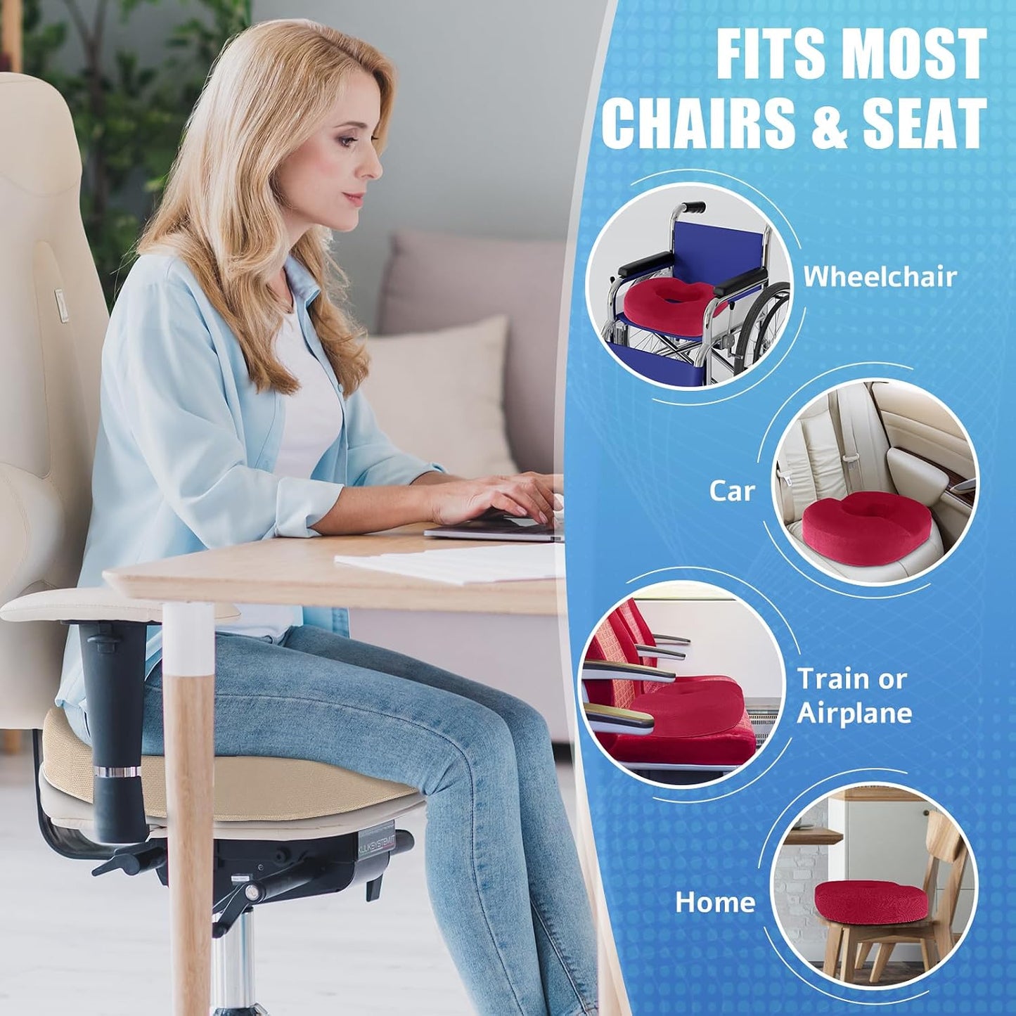 BlissTrends Donut Pillow Seat Cushion,Donut Chair Cushions for Postpartum Pregnancy & Hemorrhoids,Tailbone Pain Relief Cushion,Memory Foam Lifting Cushions for Office&Home Chairs (Black)