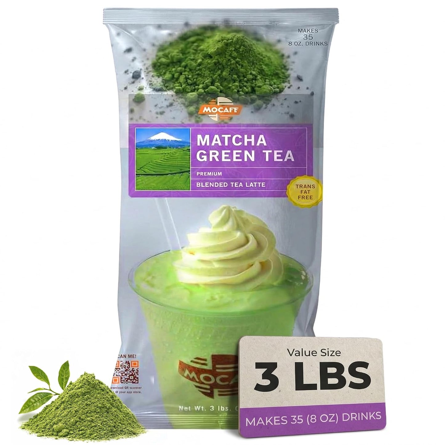 MOCAFE Matcha Green Tea Latte Powder Mix, 3lb Bulk Bag, 35 Servings | Instant Japanese Matcha Powder for Hot & Iced Lattes, Frappes, Boba & Smoothies, Coffee House Quality Sweet Blended Drink