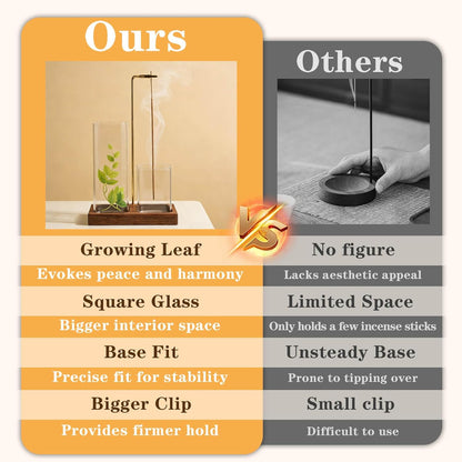 2 in 1 Upside Down Incense Holder for Sticks, Wooden Glass Incense Burner with Square Ash Catcher & Storage, Anti-Ash Flying Vertical Insence Holder Set with Brush for Yoga Spa Meditation Decor