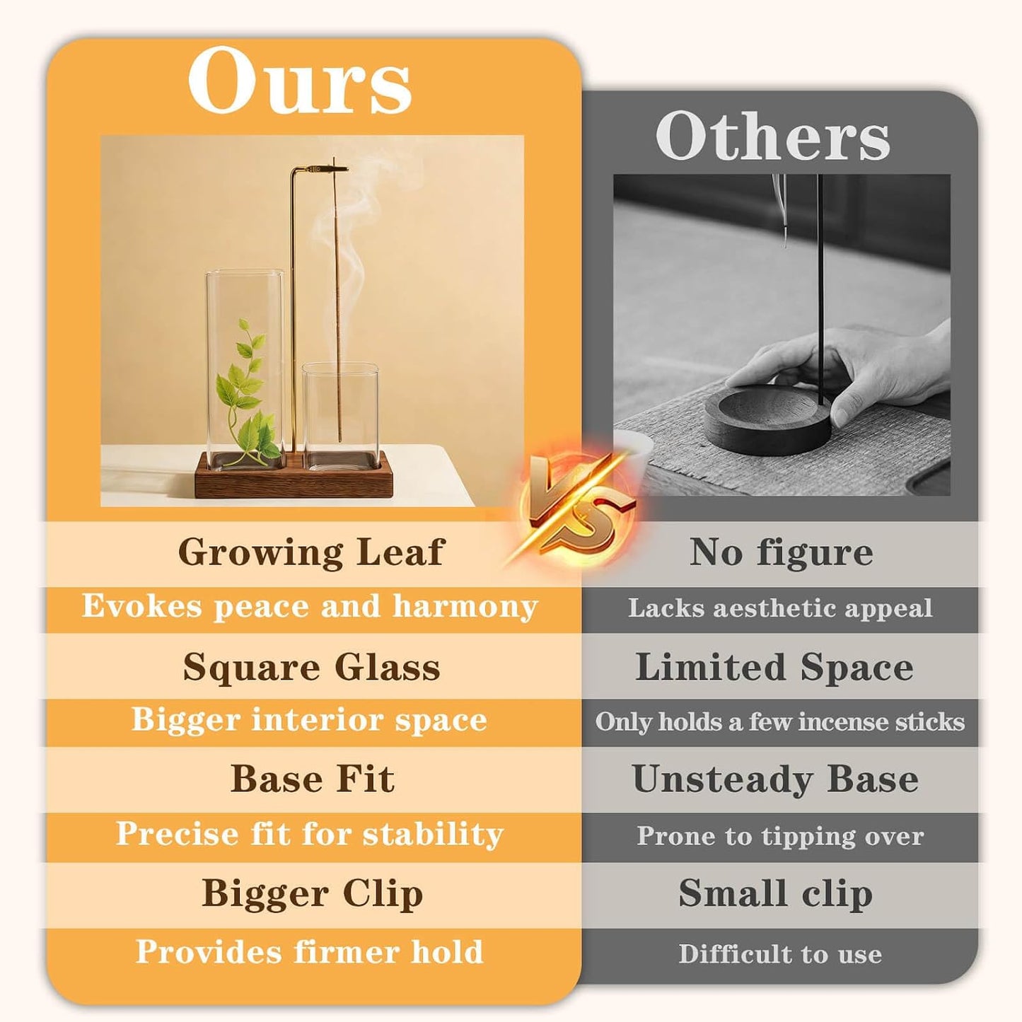 2 in 1 Upside Down Incense Holder Wooden Glass Burner Ash Catcher & Storage