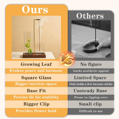 2 in 1 Upside Down Incense Holder Wooden Glass Burner Ash Catcher & Storage
