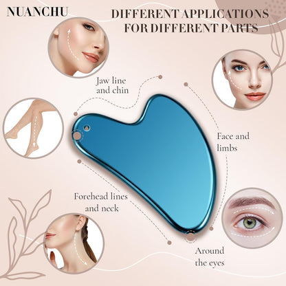 Nuanchu Stainless Steel Gua Sha Facial Tool, Metal Gua Sha for Lymphatic Drainage, Guasha Face Sculpting Double Chin Reduce with Pouch Self Care Gift(304 Stainless Steel,Silver)