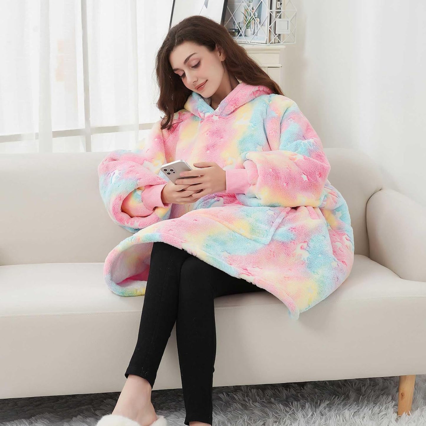 KFUBUO Wearable Blanket Hoodie for Adults Sherpa All Patterns Cat Oversized Sweatshirt Blanket with Pockets for Women
