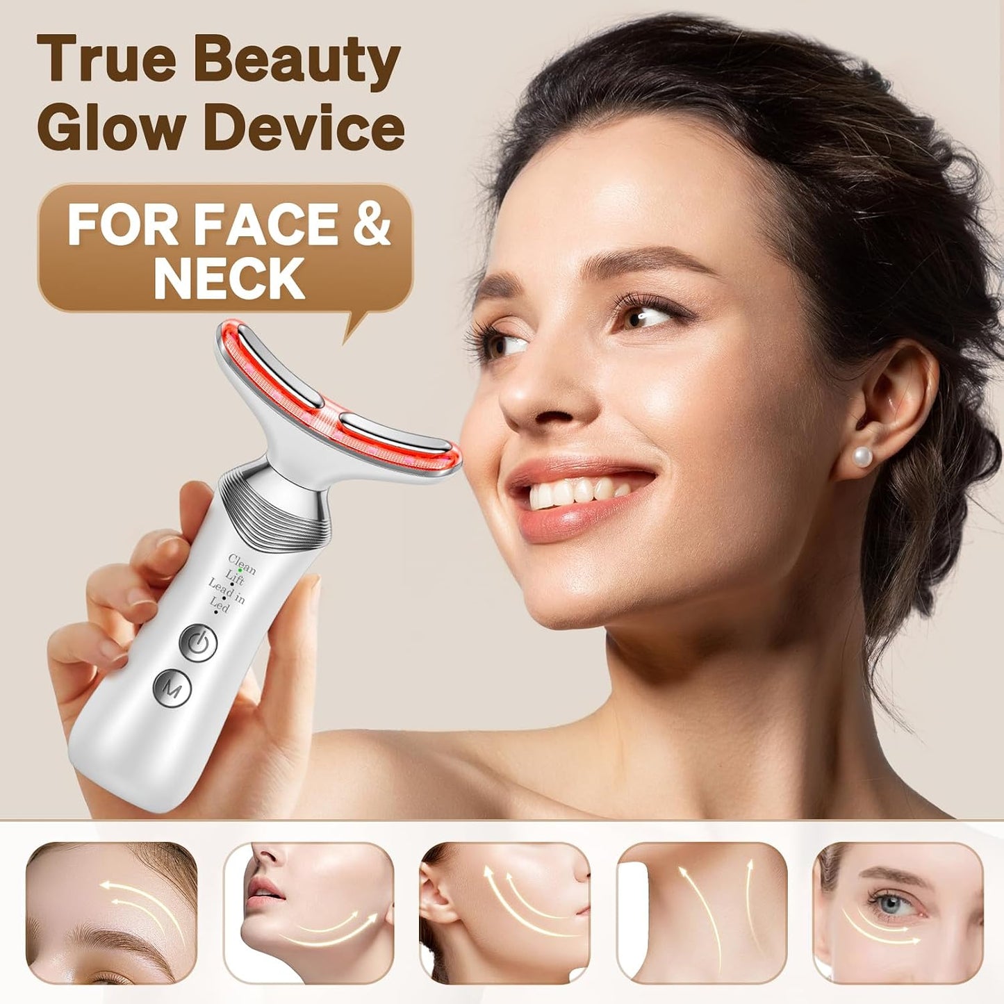 Facial Massager for Face and Neck, 7-in-1 Face Neck Massager Tool with 4 Modes, Facial Massage Beauty Device for at-Home Skin Care