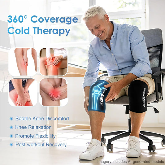ComfiTECH 2 Pack Knee Ice Pack Wraps, Elbow Calf Brace Flexible Reusable Gel Cold Compression Sleeve for Soothing Meniscus Tear and ACL Discomfort, Muscle Relaxation, Sports Recovery, Medium